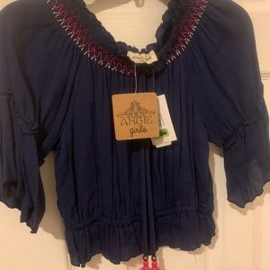 Angie girls blue top with tassels. NWT XL